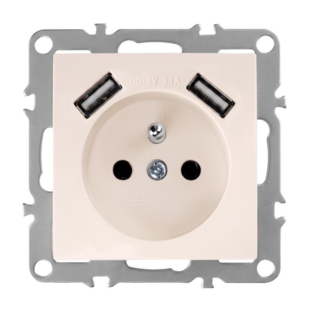 Ühekohaline maandusega pistikupesa + 2x USB-A OSTE JNH003-G Beige