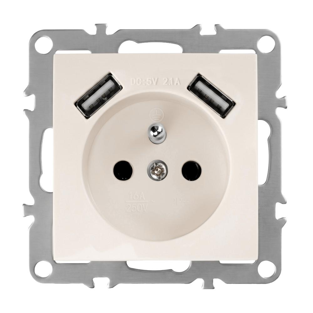 Single grounded socket + 2x USB-A OSTE JNH003-G Beige