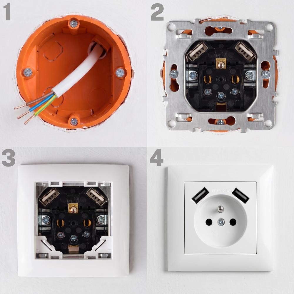 Ühekohaline maandusega pistikupesa + 2x USB-A OSTE JNH003-G White