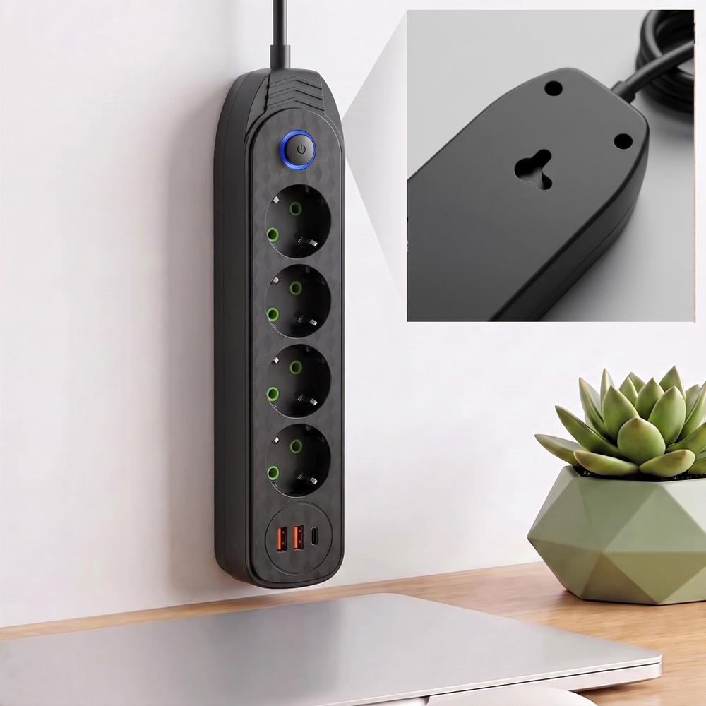 Stikdåse 4 stik + 2x USB-A + USB-C JNH025-4B Black