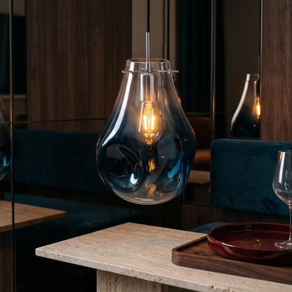 Lampa Sufitowa Wisząca Szklana APP327-1CP NIEBIESKA
