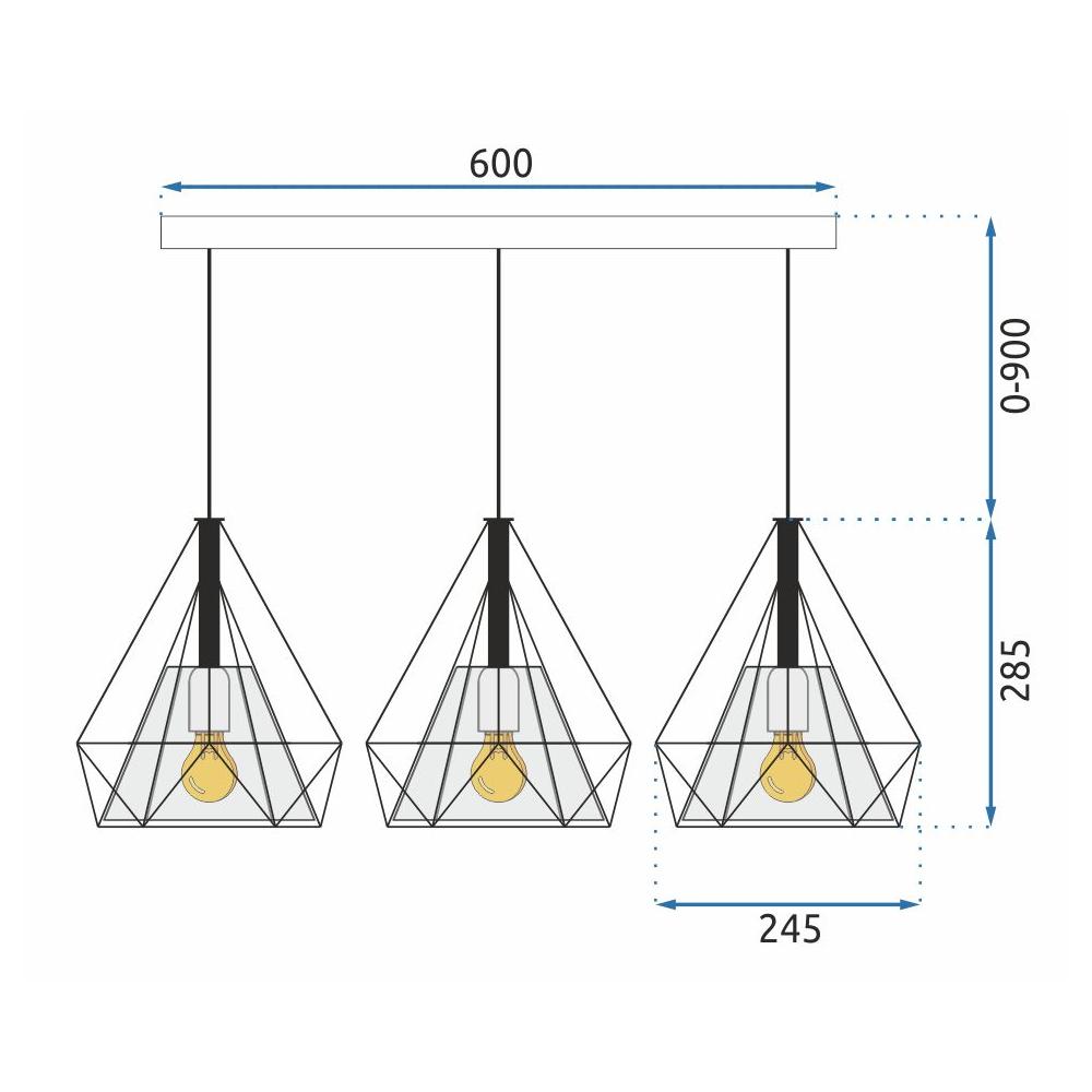 HÄNGANDE TAKLAMPA I LOFTSTIL BELLO 3x E27 APP012-3CP