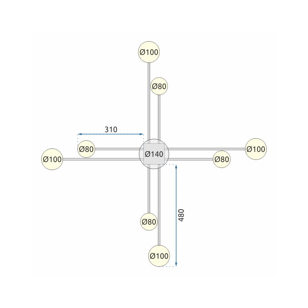 MODERN TAKLAMPA 8-ARMAD LED APP523-8C Svart