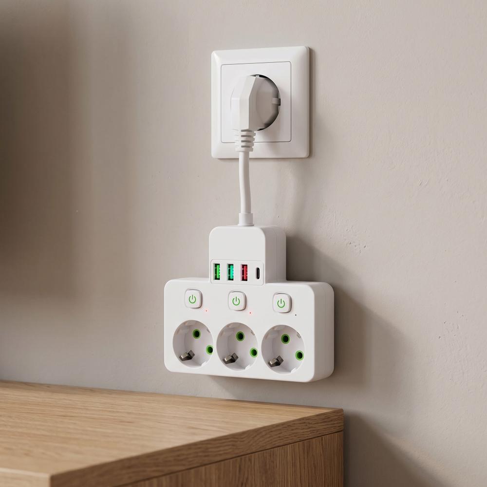 Listwa zasilająca 3 gniazda + 3x USB-A + USB-C JNH018 Biała