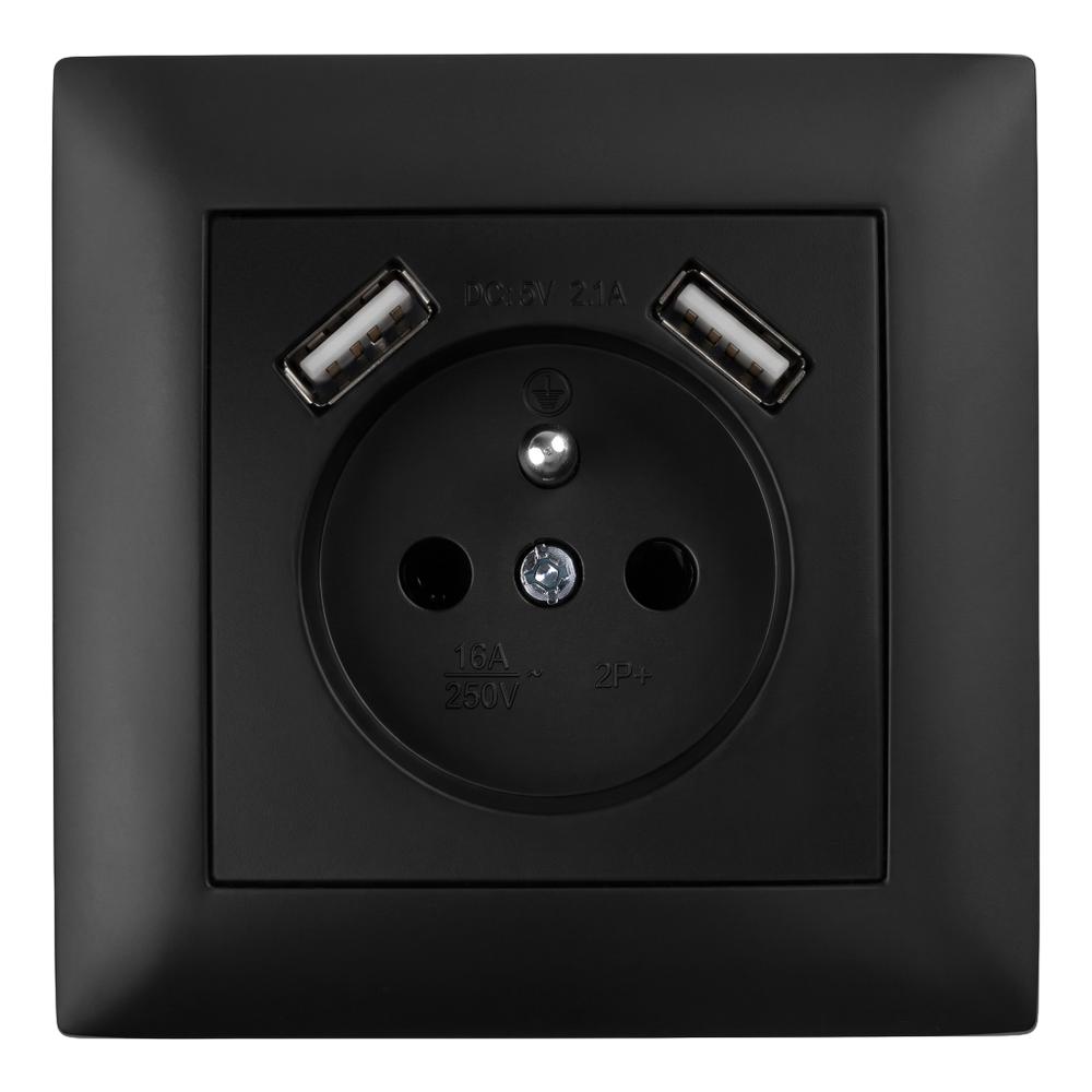 Ühekohaline maandusega pistikupesa + 2x USB-A OSTE JNH003-G Black