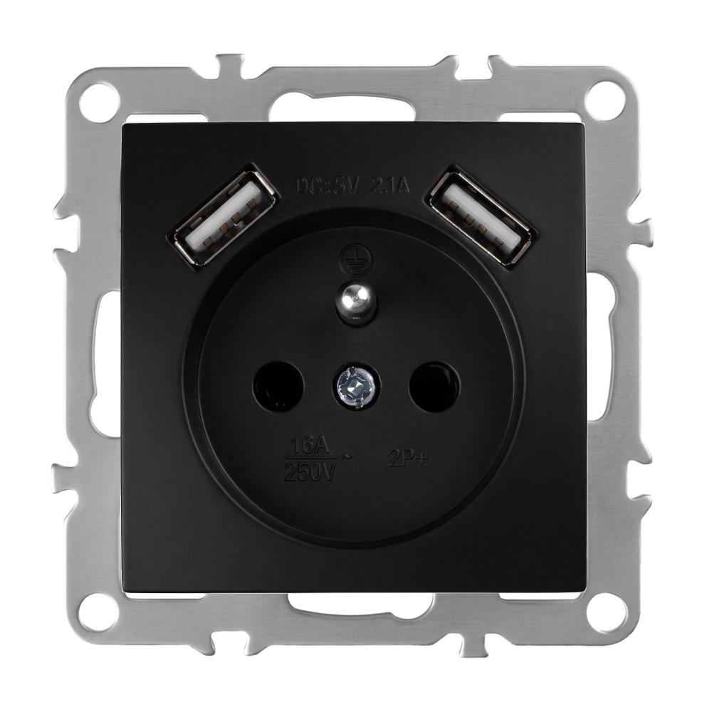 Ühekohaline maandusega pistikupesa + 2x USB-A OSTE JNH003-G Black