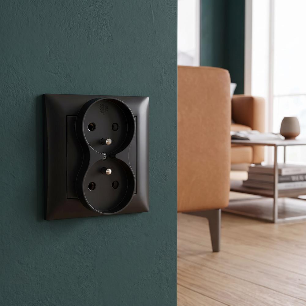 Doble enchufe con toma de tierra OSTE JNH002-G Black