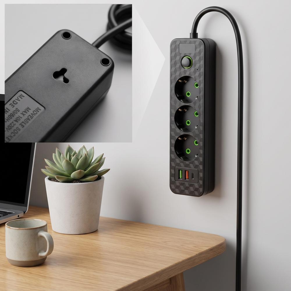 Pikendusjuhe 3 pistikupesa + 2x USB-A + USB-C JNH020-3A Black