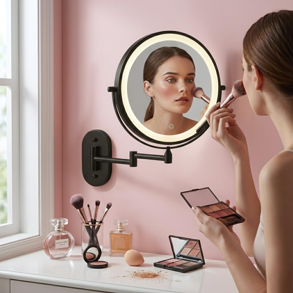 Dubbelsidiga väggspegeln med LED Glow för kosmetik, svart