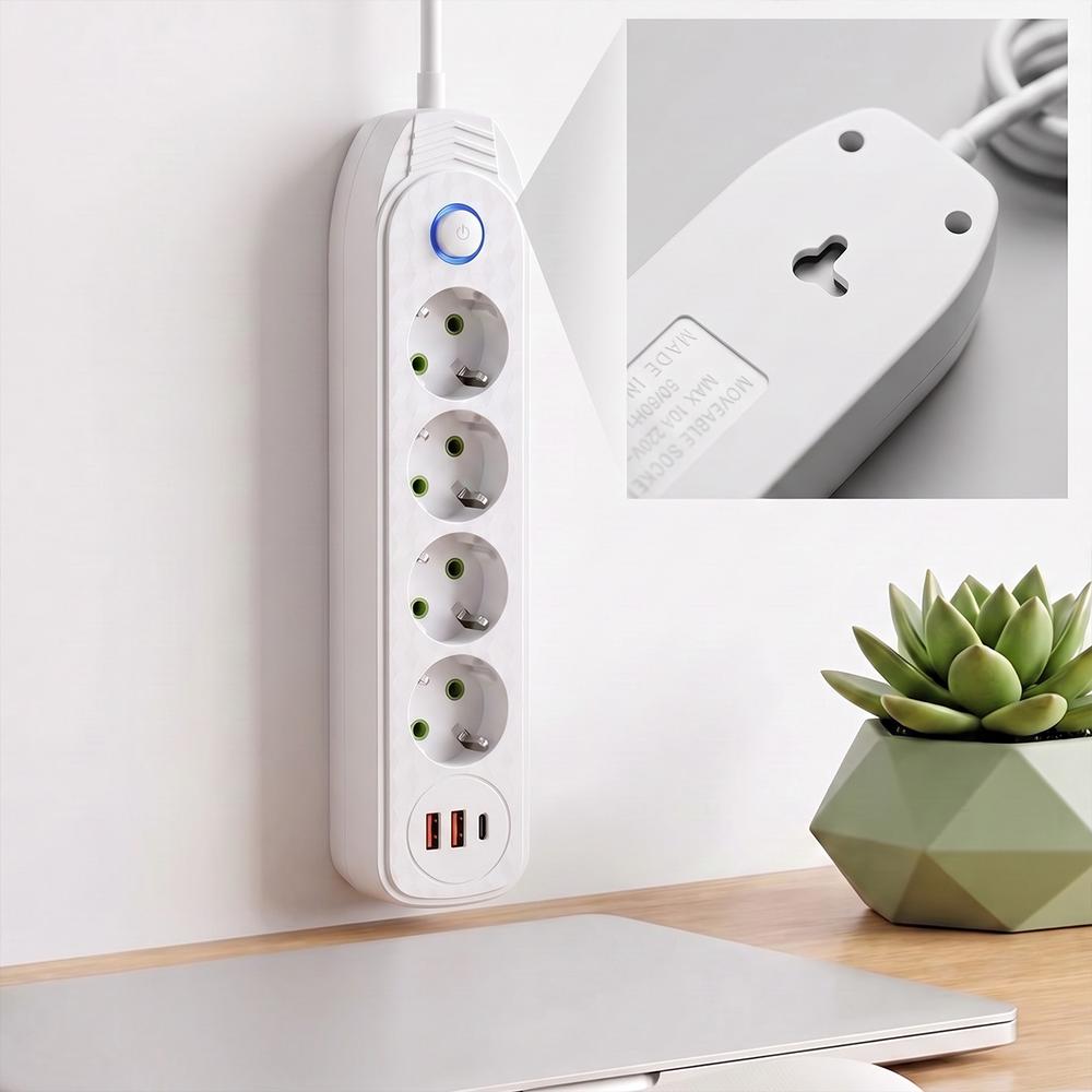 Multipresa con prolunga, 4 prese + 2 porte USB-A + USB-C JNH025-4B White