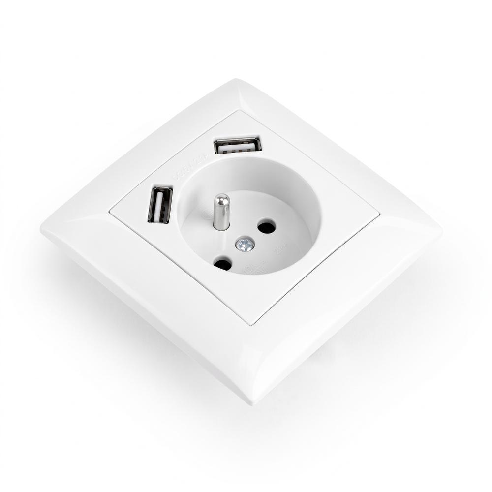 Ühekohaline maandusega pistikupesa + 2x USB-A OSTE JNH003-G White