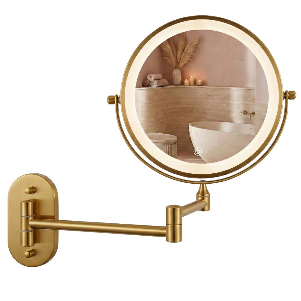 Dubbelriktad väggspegel med LED Glow, kosmetisk, guld vintage