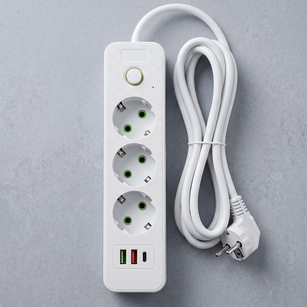 Power strip Extension cord 3 outlets + 2x USB-A + USB-C JNH020-3A White