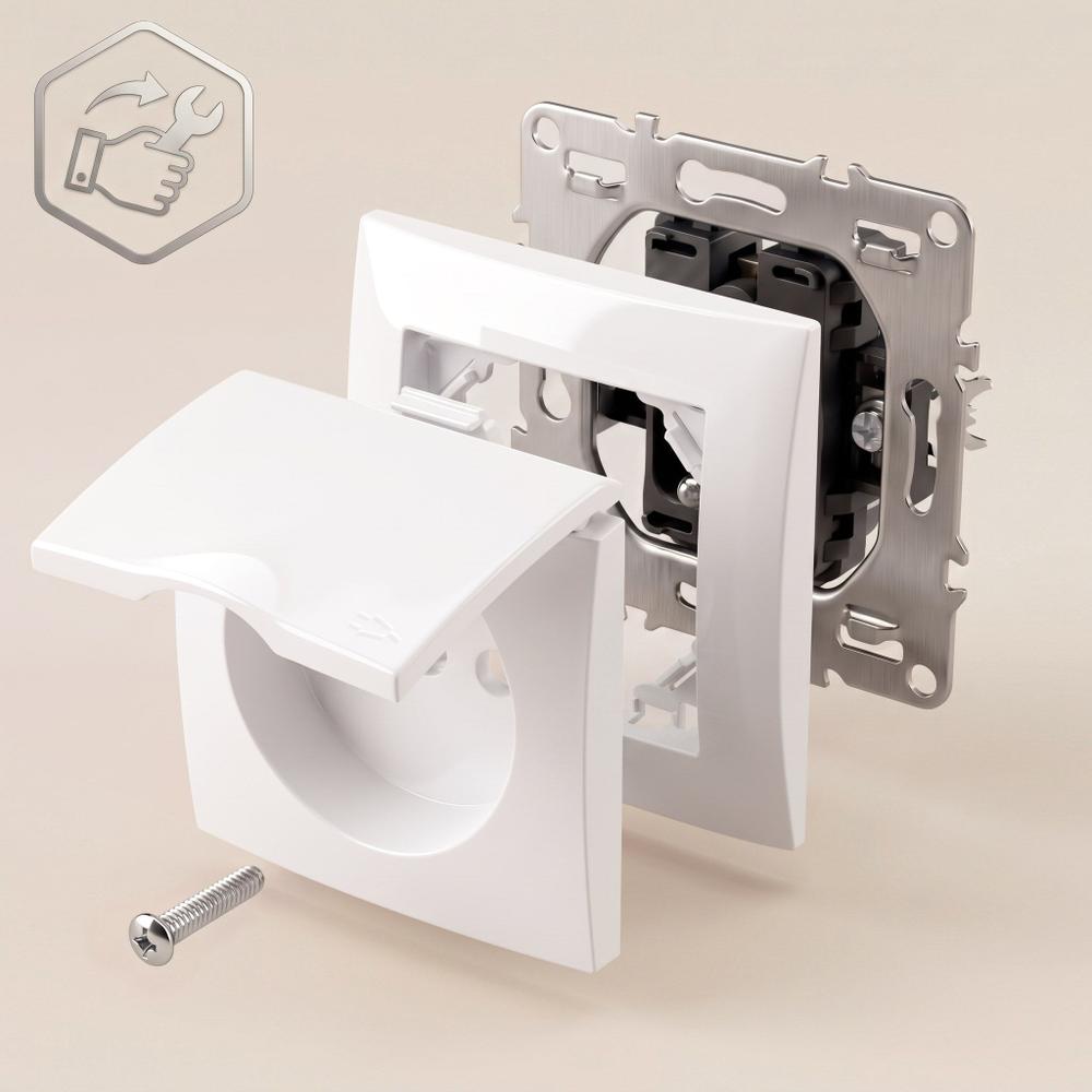 Единичен контакт със заземяване и капаче с рамка OSTE JNH005-G White