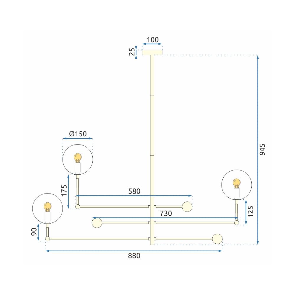 Hänglampa Glas Klot 3 st APP918-3CP Guld