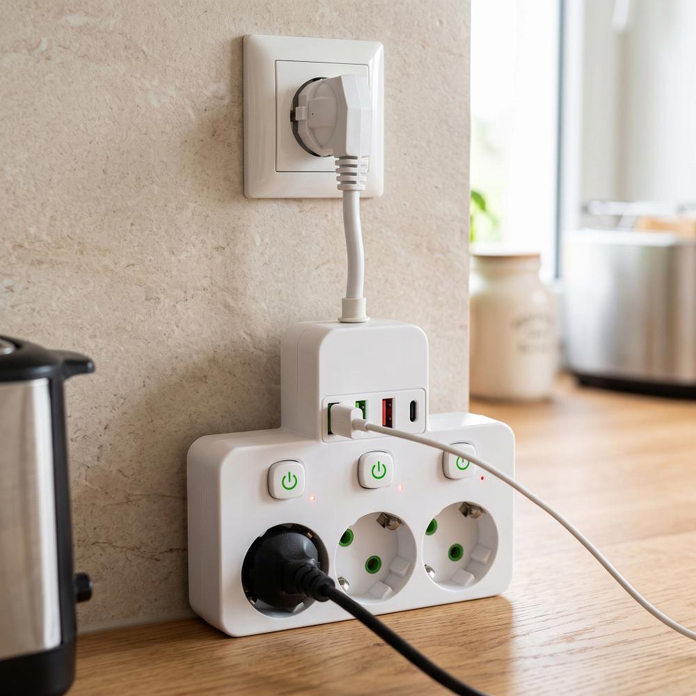 Listwa zasilająca 3 gniazda + 3x USB-A + USB-C JNH018 Biała