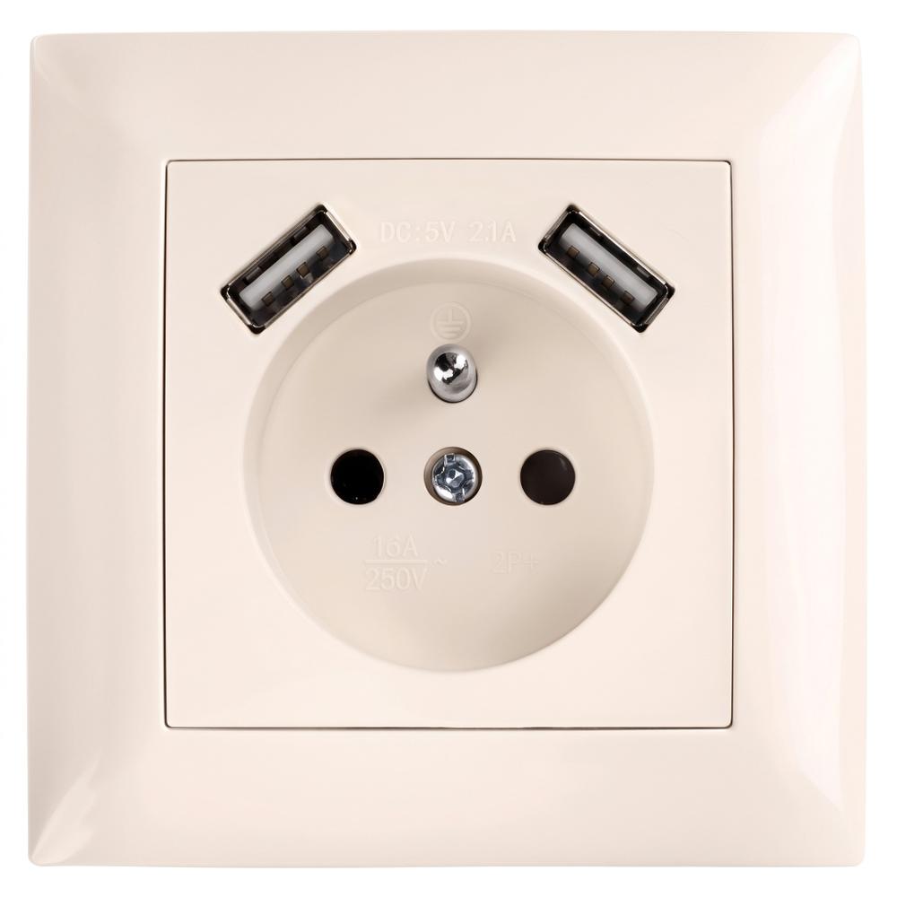 Ühekohaline maandusega pistikupesa + 2x USB-A OSTE JNH003-G Beige