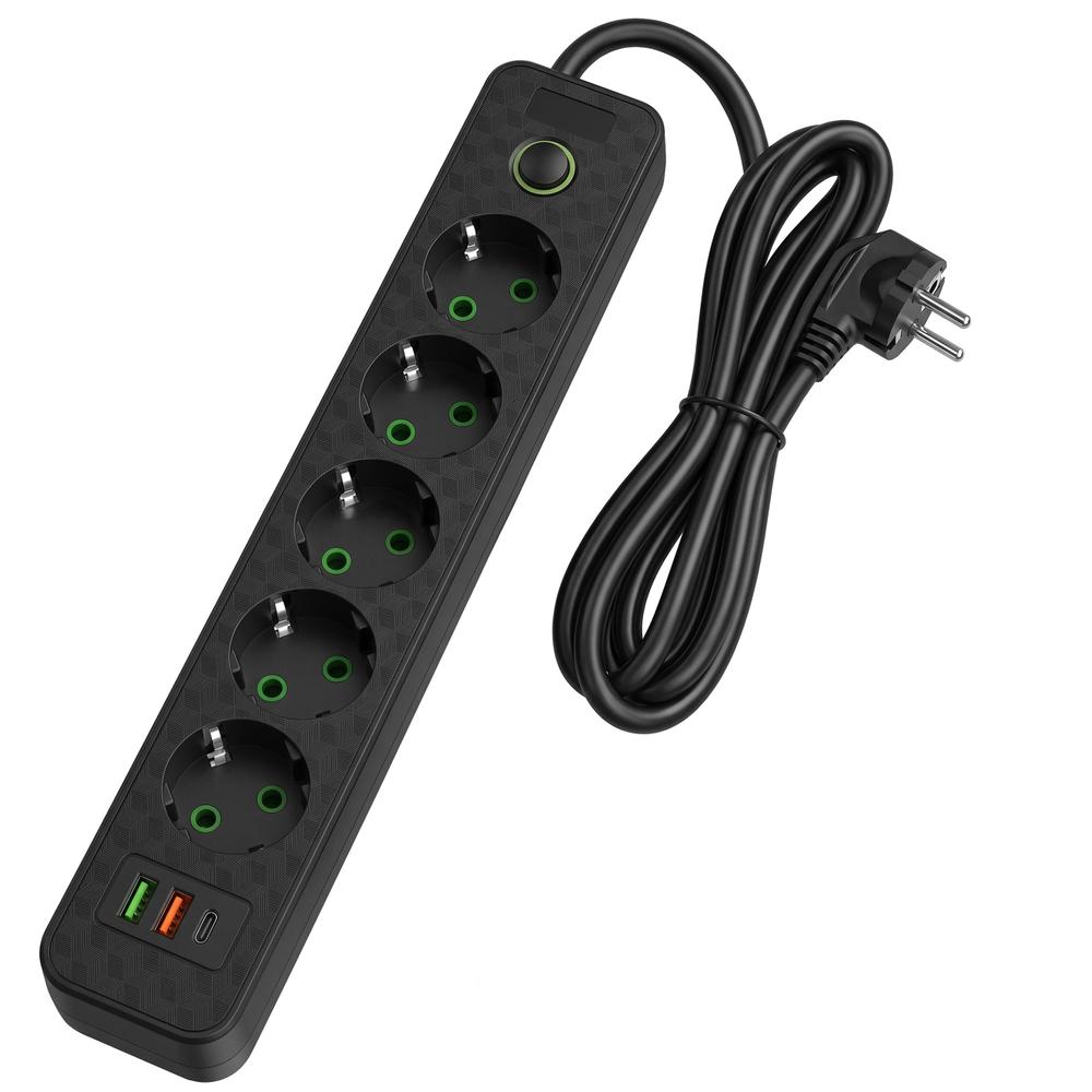 Multipresa con prolunga, 5 prese + 2x USB-A + USB-C REA JNH022-5A Black