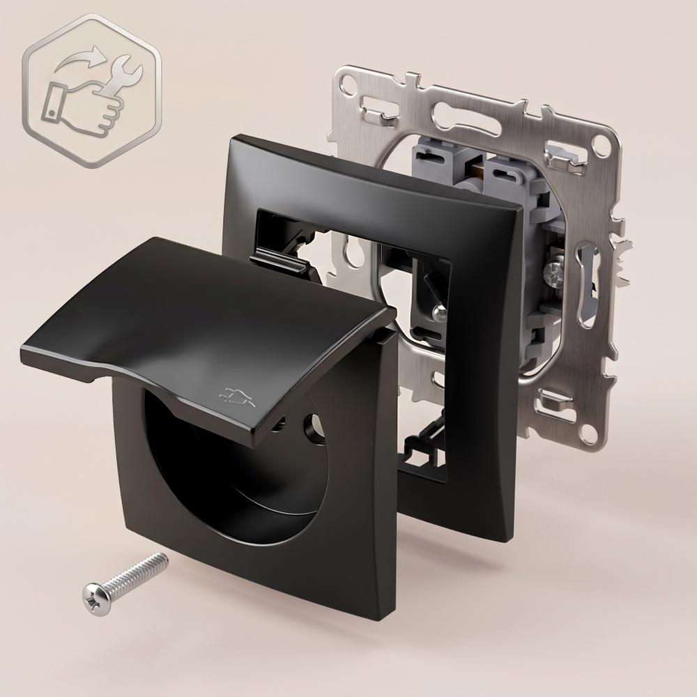 Vienvietīga rozete ar zemējumu un vāciņu OSTE JNH005-G Black