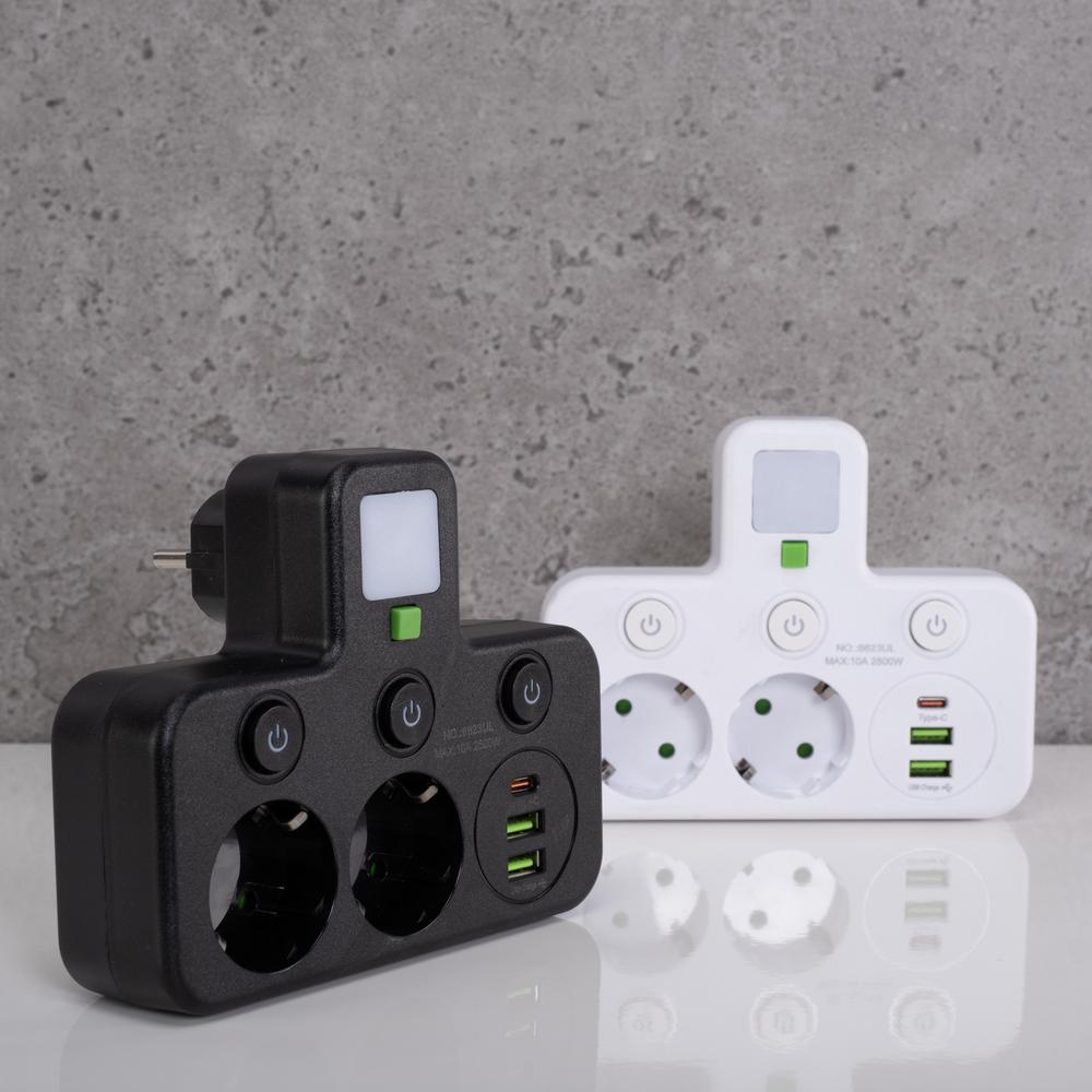 Steckdosenleiste 2 Steckdosen + 2x USB-A + USB-C JNH0-17 White