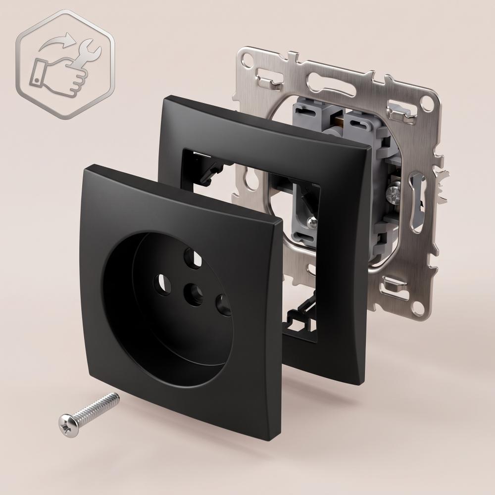 Single grounded socket with frame OSTE JNH001-G Black