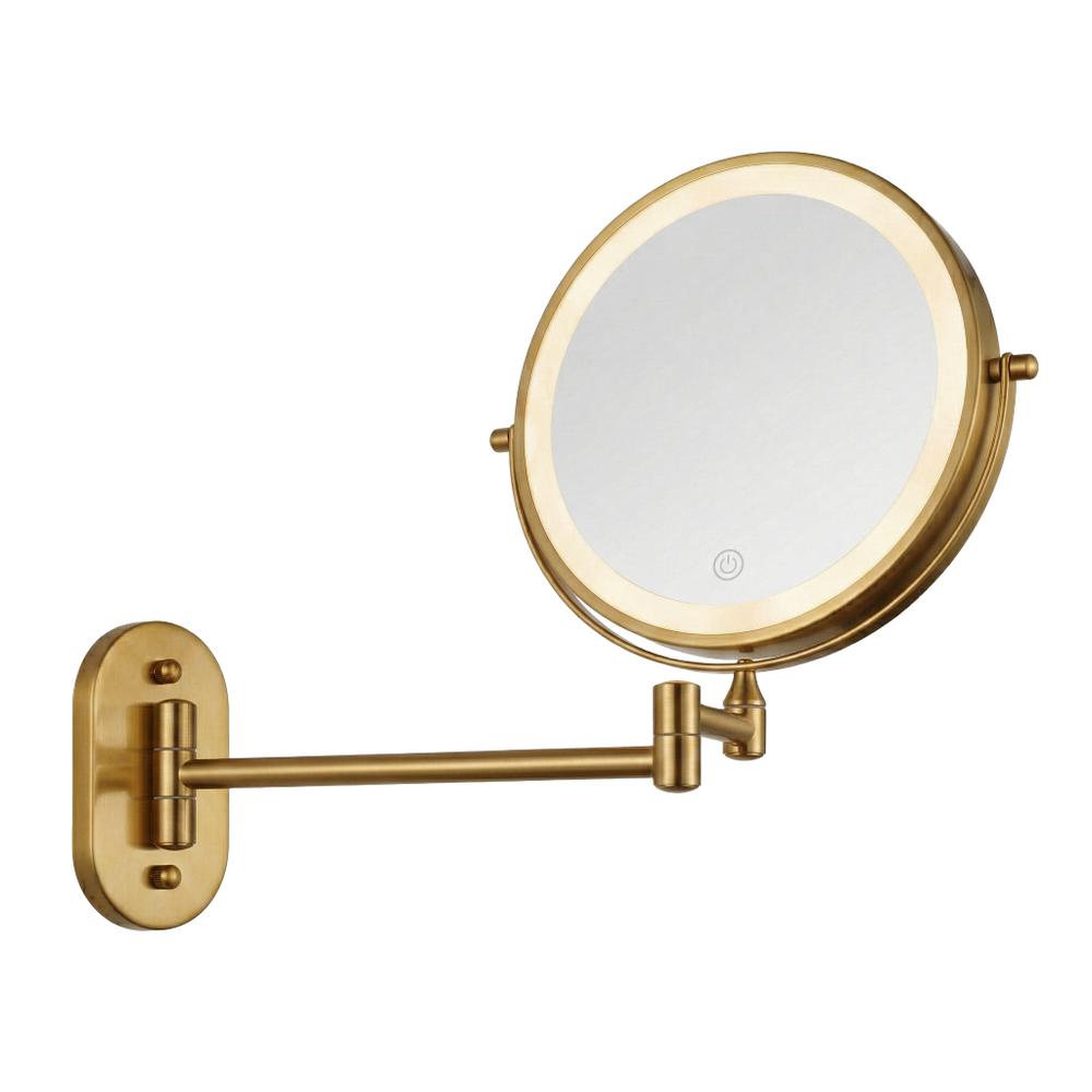 Dubbelriktad väggspegel med LED Glow, kosmetisk, guld vintage