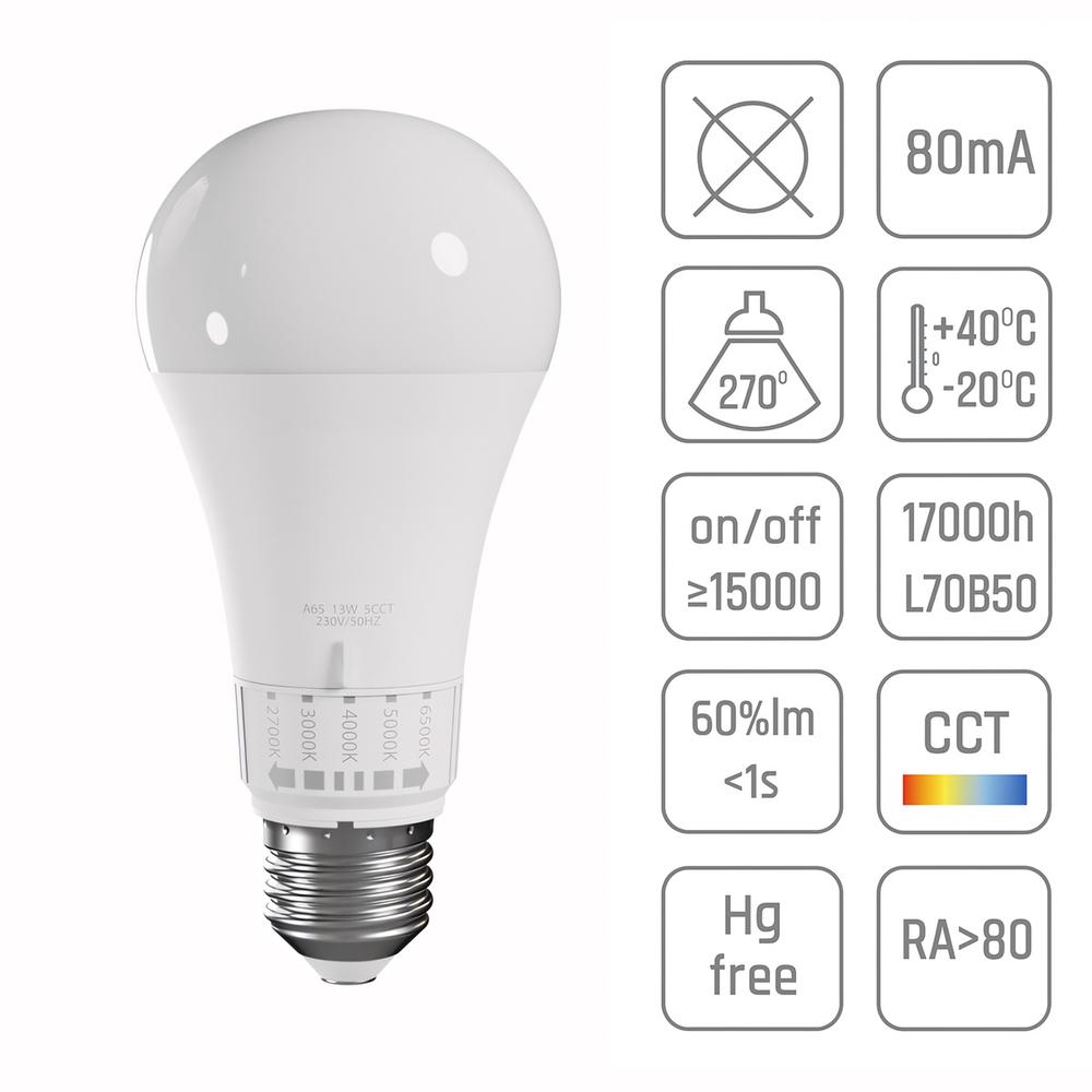 LED-lampa 5 ljusfärger GLS E27 230V 10W 5CCT