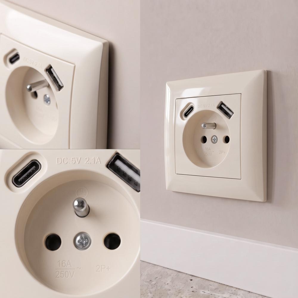 Single grounded socket + USB-A USB-C OSTE JNH004-G Beige