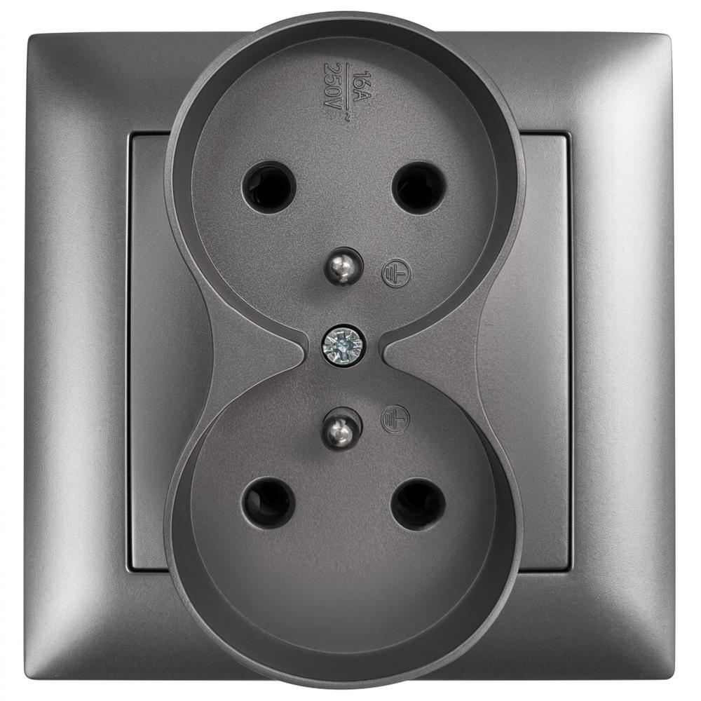 Double prise avec mise à la terre et cadre OSTE JNH002-G Grey