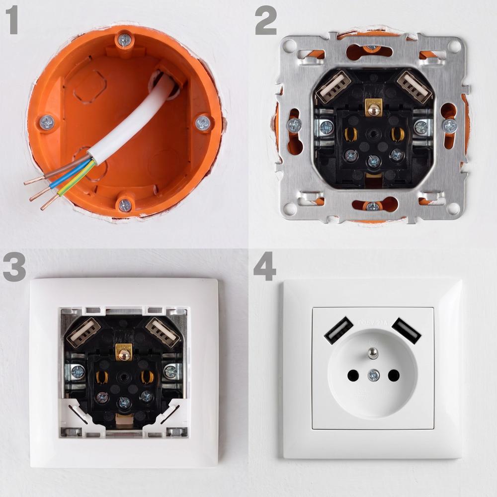 Ühekohaline maandusega pistikupesa + 2x USB-A OSTE JNH003-G White
