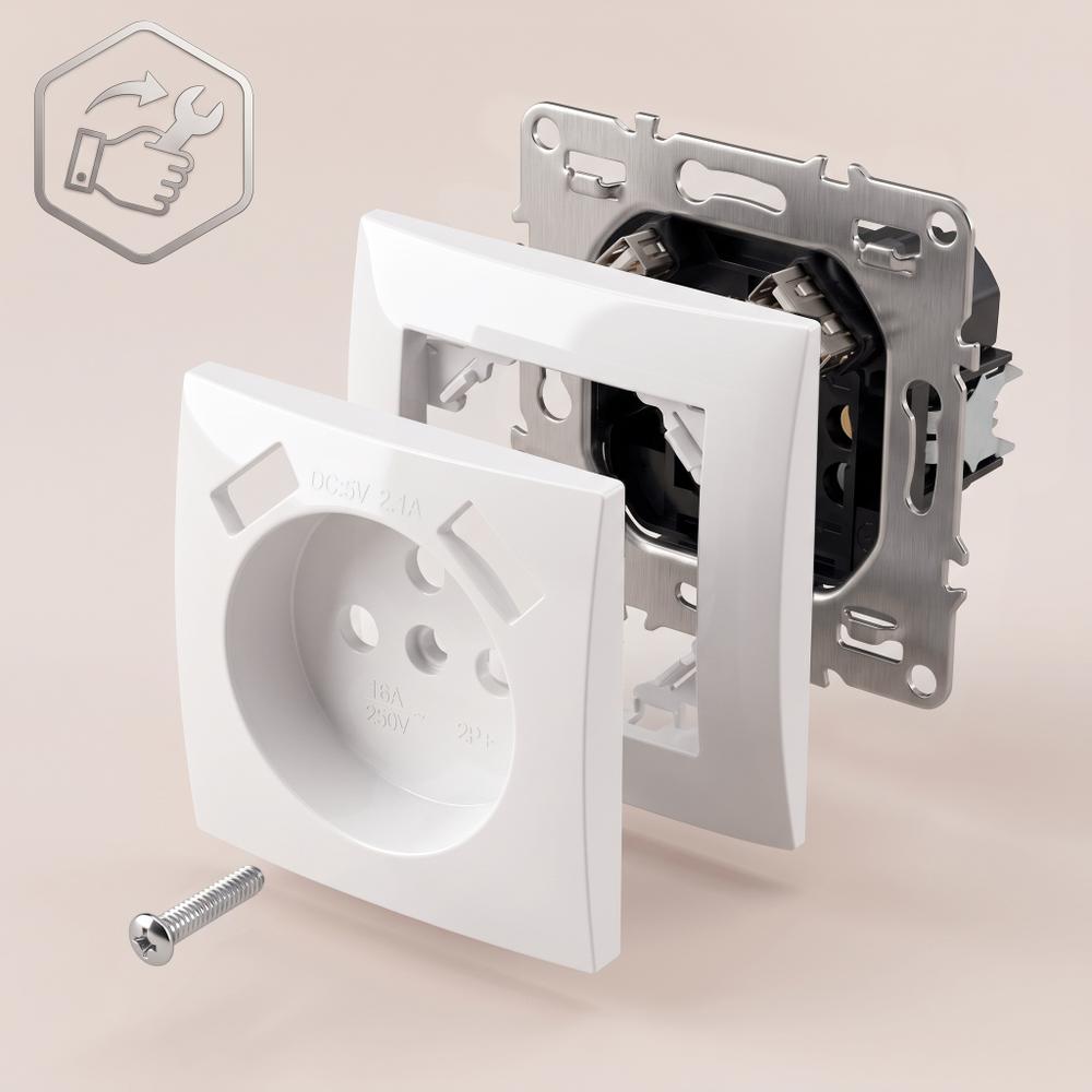 Ühekohaline maandusega pistikupesa + 2x USB-A OSTE JNH003-G White
