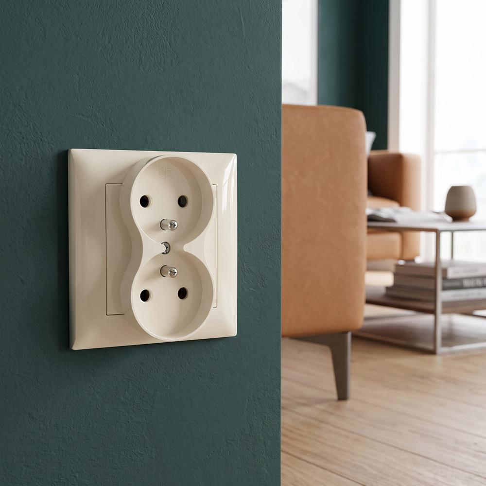 Double grounded socket with frame OSTE JNH002-G Beige