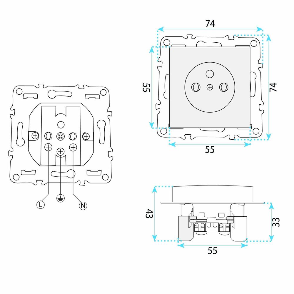 Single grounded socket with frame OSTE JNH001-G Grey