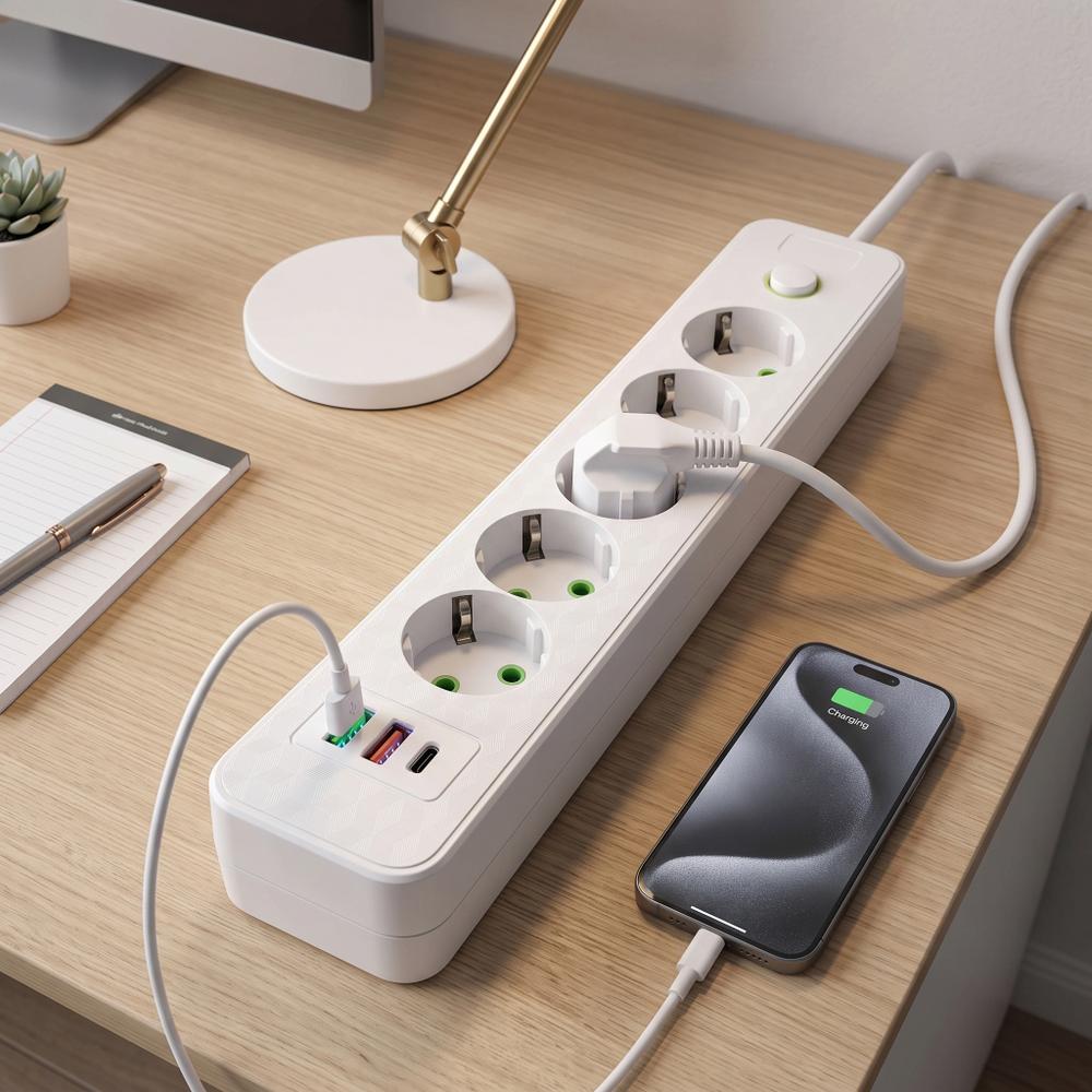 Pagarinātājs 5 ligzdas + 2x USB-A + USB-C JNH022-5A White