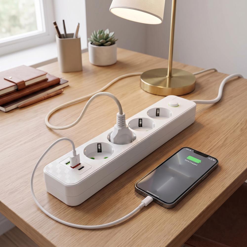 Pagarinātājs 4 rozetes + 2x USB-A + USB-C JNH021-4A White