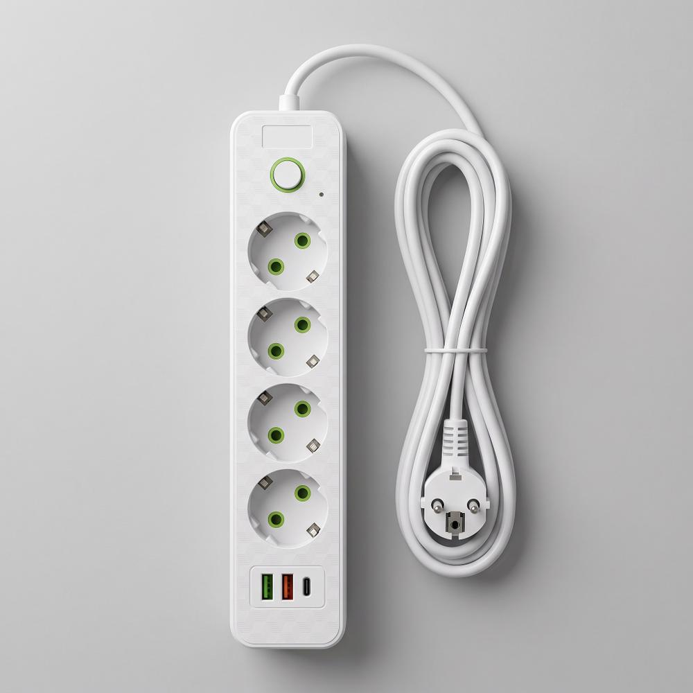 Pagarinātājs 4 rozetes + 2x USB-A + USB-C JNH021-4A White