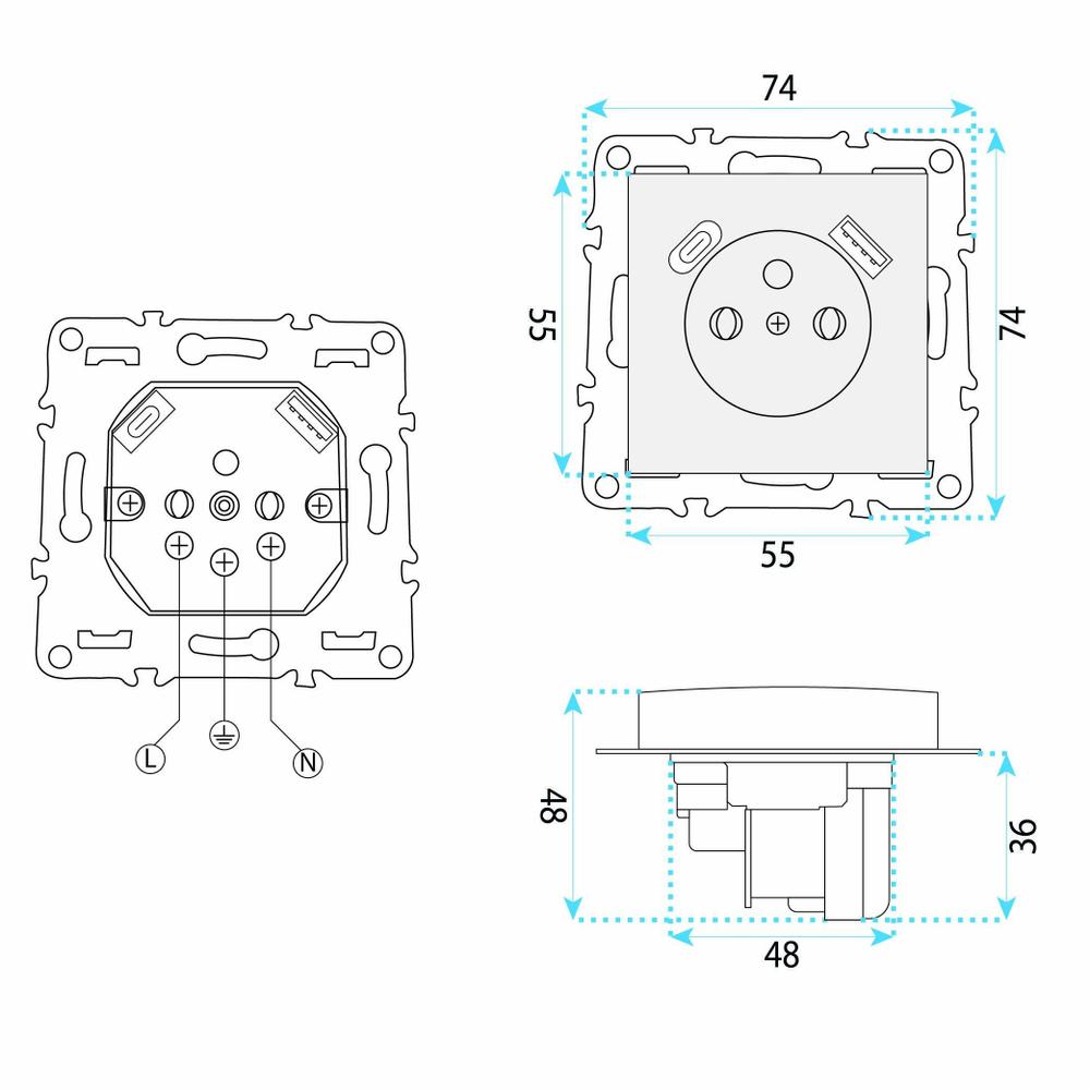 Ühekohaline maandusega pistikupesa + USB-A USB-C OSTE JNH004-G Beige