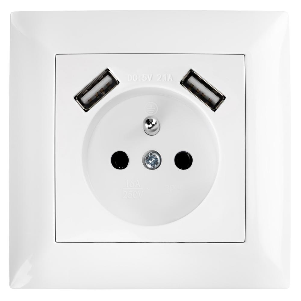 Ühekohaline maandusega pistikupesa + 2x USB-A OSTE JNH003-G White