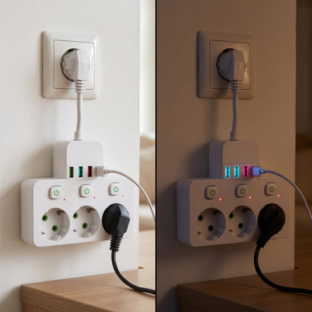 Listwa zasilająca 3 gniazda + 3x USB-A + USB-C JNH018 Biała