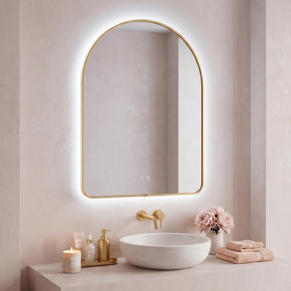 LED-VÄGGSPEGEL 80x60cm CAMLOT Brush Gold