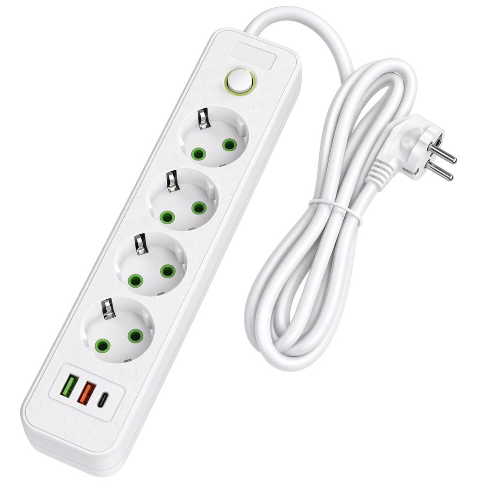 Pagarinātājs 4 rozetes + 2x USB-A + USB-C JNH021-4A White
