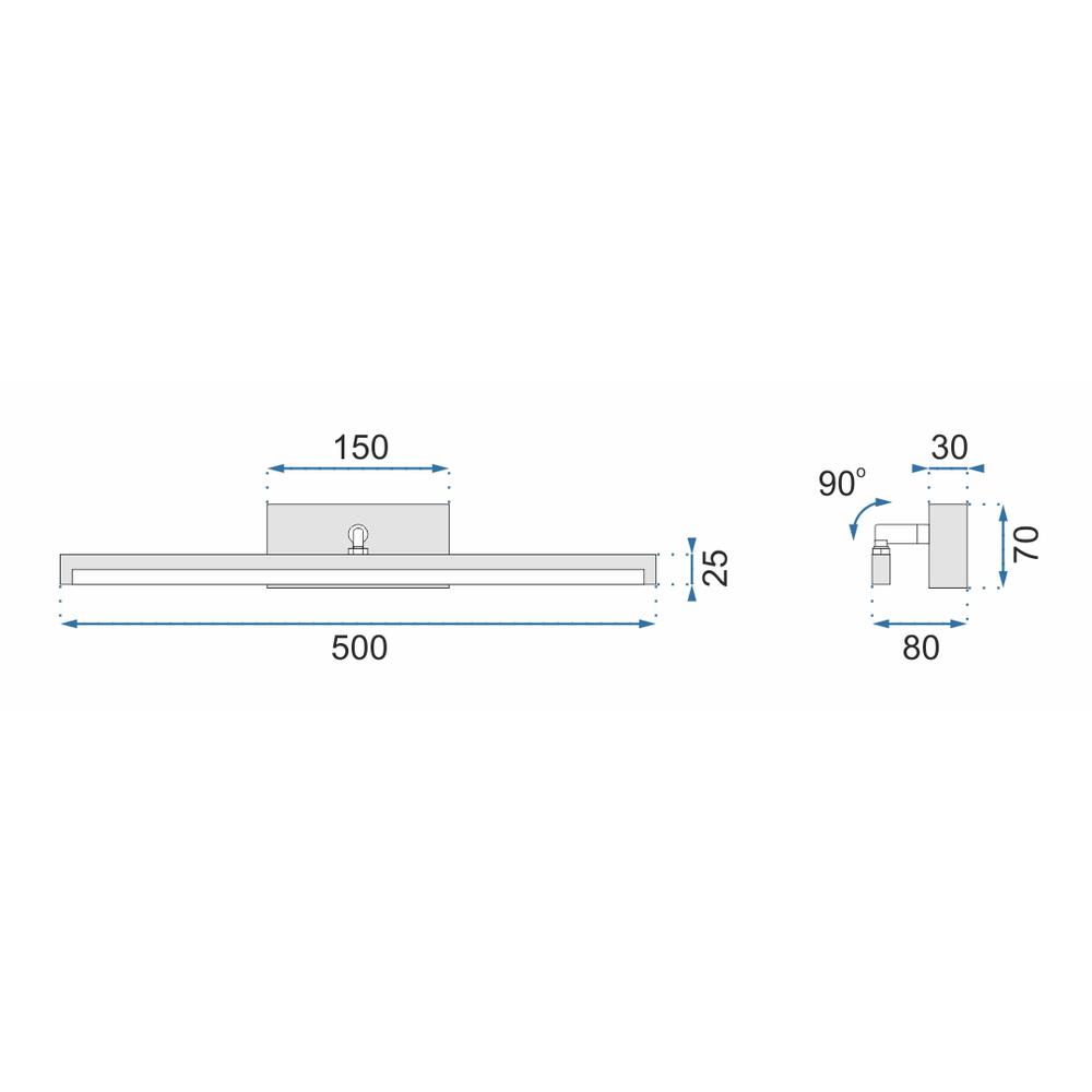 VÄGGLAMPA BADRUM LED ÖVER SPEGEL 12W 50CM APP373-1W SVART