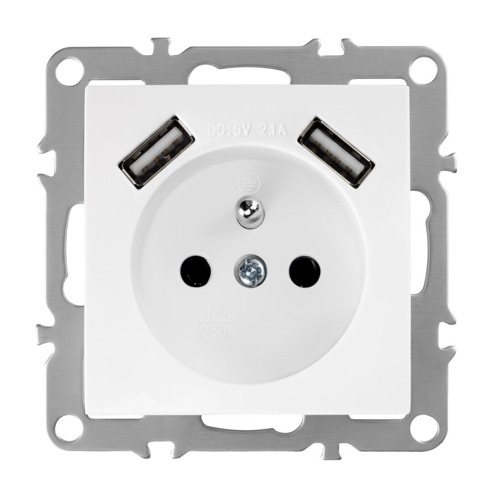 Ühekohaline maandusega pistikupesa + 2x USB-A OSTE JNH003-G White