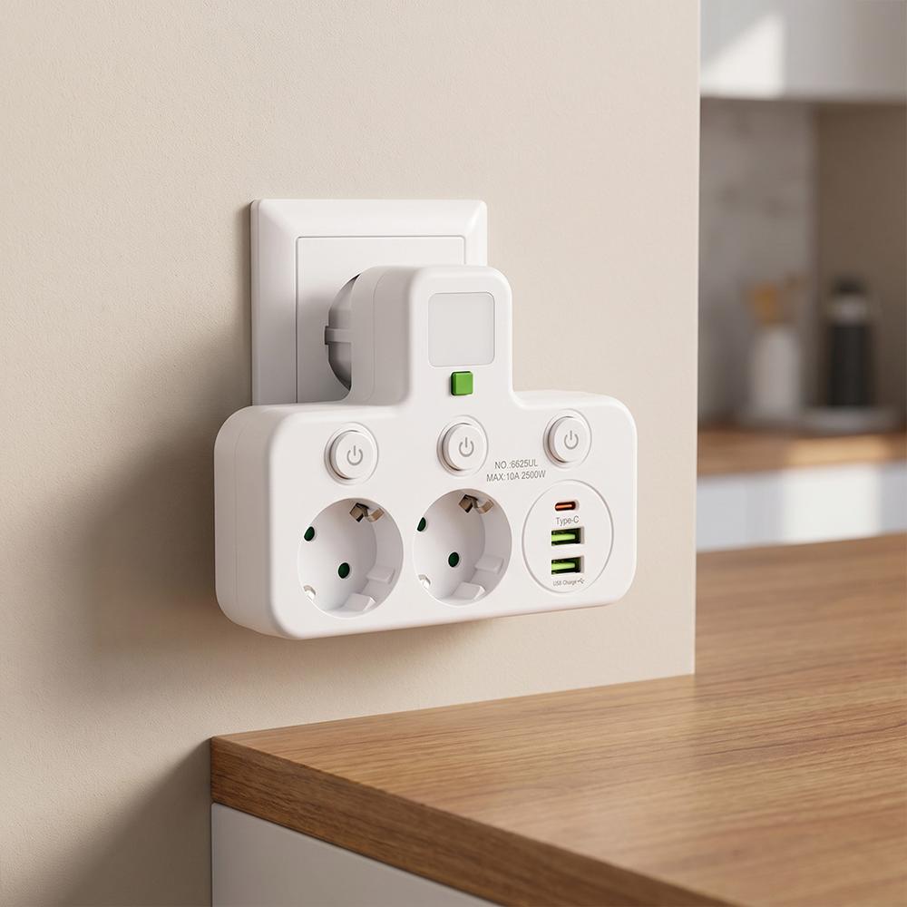 Steckdosenleiste 2 Steckdosen + 2x USB-A + USB-C JNH0-17 White