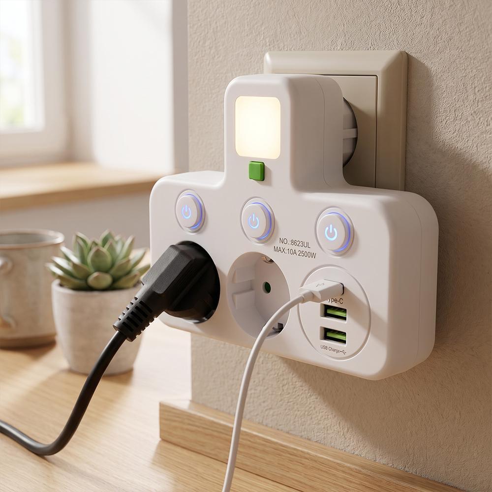 Steckdosenleiste 2 Steckdosen + 2x USB-A + USB-C JNH0-17 White
