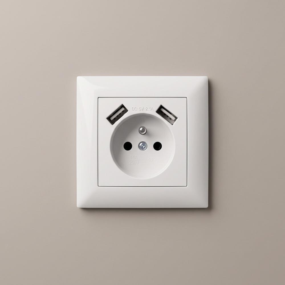Ühekohaline maandusega pistikupesa + 2x USB-A OSTE JNH003-G White