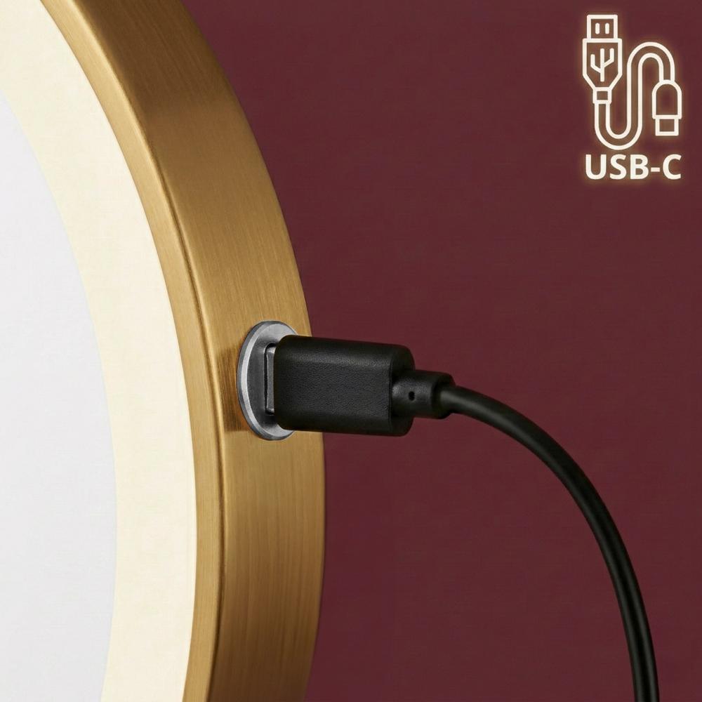 Dubbelriktad väggspegel med LED Glow, kosmetisk, guld vintage