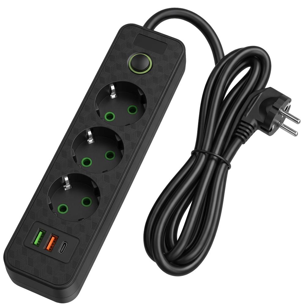 Pikendusjuhe 3 pistikupesa + 2x USB-A + USB-C JNH020-3A Black