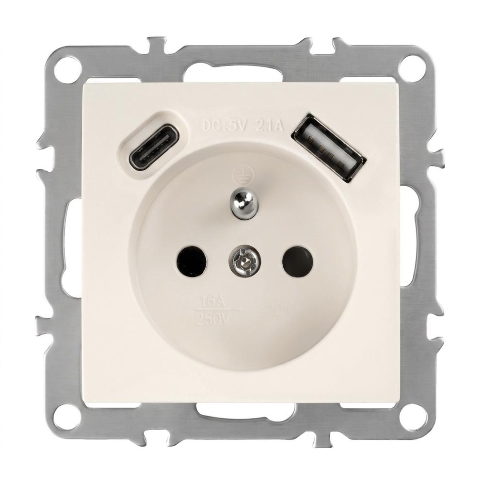 Single grounded socket + USB-A USB-C OSTE JNH004-G Beige