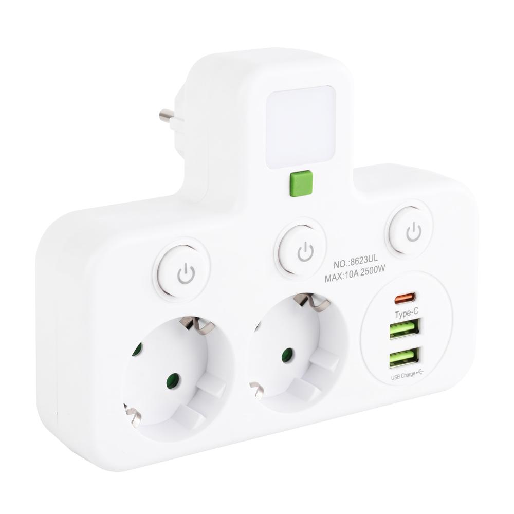 Steckdosenleiste 2 Steckdosen + 2x USB-A + USB-C JNH0-17 White